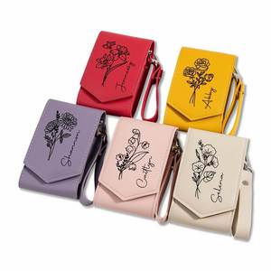 Étui à rouge à lèvres en cuir personnalisé avec miroir, étui de voyage pour gloss à lèvres motif fleur d'anniversaire, mini sac organisateur de cosmétiques - Product Image 1