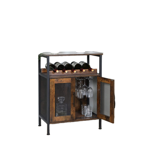 Muebles de Cocina Rústicos para el Hogar, Panel de Madera Duradero con Estructura de Acero, Mueble Multifuncional para Almacenamiento de Vino con Estantes para Botellas - Product Image 1