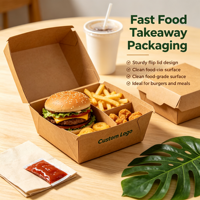 Boîte à emporter pour hamburgers en papier kraft personnalisé, acceptation des commandes d'échantillons, boîte en carton recyclable pour emballage de restauration rapide