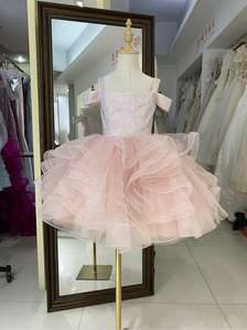 Robe jupe princesse pour filles à fleurs et invités de mariage juniors enfants spectacle de soirée Empire taille genou longueur maille tissu - Product Image 5