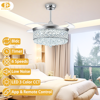 Ventilateur de plafond lumineux moderne de luxe à cristaux invisibles, économe en énergie, LED, télécommande intelligente, vente chaude 2026