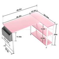 Petite table d'ordinateur portable en forme de L, bureau d'angle de 47 pouces avec étagères de rangement réversibles et bibliothèque, poste de travail pour bureau à domicile, rose