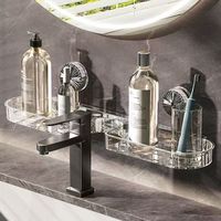 Étagère murale en plastique à ventouse pour robinet et lavabo, sans perçage, pour toilettes, lavabo et miroir