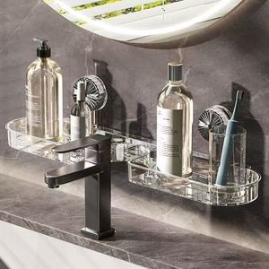 Étagère murale en plastique à ventouse <span class=keywords><strong>pour</strong></span> robinet et lavabo, sans perçage, <span class=keywords><strong>pour</strong></span> toilettes, lavabo et miroir - Product Image 2