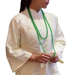 Collana a strati con perle rotonde di calcedonio verde naturale brasiliano PFT, nuova catena per maglione in agata verde sole per donna - Product Image 4
