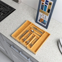 Organisateur de tiroir extensible en bambou personnalisé avec séparateur pour la cuisine, la salle de bain, la garde-robe, le rangement des ustensiles