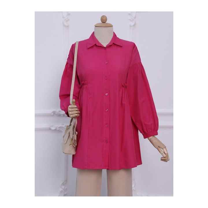 Tunic with Gathered Waist, Elastic Sleeves and Buttons