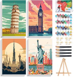 Kit de Pintura por Números SONGWOO Art de 4 Piezas con Marco, Ideal para Principiantes, Crea <span class=keywords><strong>Paisajes</strong></span> a Mano - Product Image 1