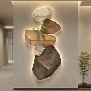 Pannello LED in Stile Wabi-sabi con Effetto Pietra - Arte Murale 3D Testurizzata in Tono Neutro, con Vaso per Piante, Adatto per il Soggiorno - Product Image 4