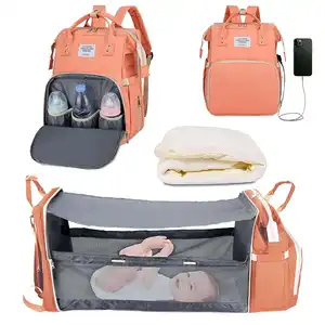 multifunctional Baby Folding crib portable foldable waterproof fashion mommy mummy mochilas bed backpack diaper bags for mom