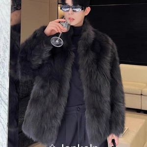 Cappotto Invernale <span class=keywords><strong>da</strong></span> <span class=keywords><strong>Uomo</strong></span> in Finta Pelliccia di <span class=keywords><strong>Visone</strong></span> e Volpe con Collo Alto, Nero - Product Image 3