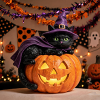 Décoration d'Halloween réutilisable en résine, chat noir et citrouille, idéale pour la maison, le bureau ou les fêtes – Meilleure vente