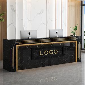 Moderno LED colorido mostrador de recepción en forma de I mostrador de recepción personalizado estilo especial escritorio de la empresa para la venta - Product Image 4