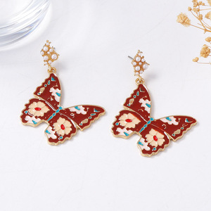 Orecchini a Perno con Grande Farfalla Colorata in Stile Etnico, Orecchini Pendenti con Farfalla e Fiore in Lega per Donne - Product Image 2