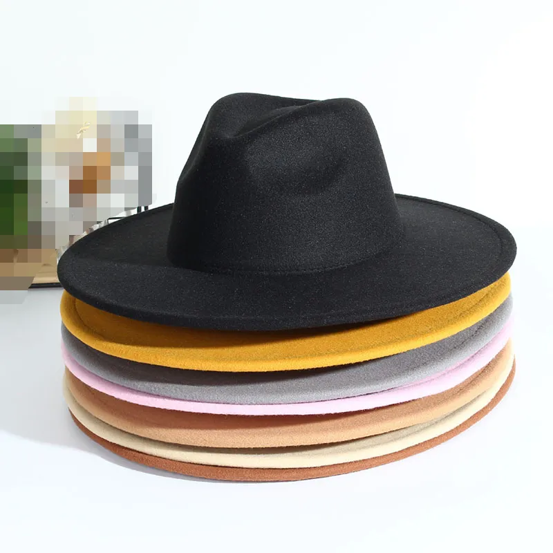 Venta al por mayor negro blanco rosa moda occidental 9,5 cm gran ala ancha sombrero a granel Fadora sombrero de fieltro para hombres mujeres chapeau femme