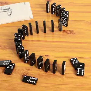 Ensemble de jeu de domino familial Matador Black Dominoes White Spots Double 6/9 au design personnalisé
