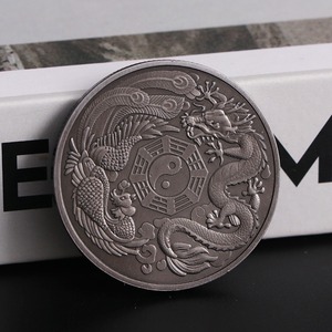 Креативная диаграмма тайцзи, памятная медаль, Древний бронзовый дракон феникс, декоративная монета, рельефный значок, ремесло - Product Image 4
