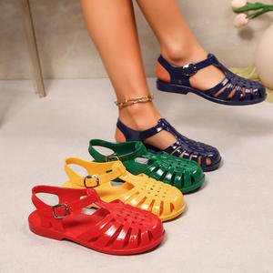 <span class=keywords><strong>Sandalias</strong></span> Romanas de PVC Brillante Estilo Coreano para Verano, <span class=keywords><strong>Sandalias</strong></span> <span class=keywords><strong>Planas</strong></span> de Playa con Punta Cerrada y Agujeros para <span class=keywords><strong>Mujer</strong></span> - Product Image 1