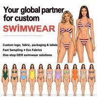 Fabricant de bikinis, maillots de bain personnalisés en tissu recyclé, dentelle sur le devant et sur les côtés, volants, maillot de bain une pièce, bretelles spaghetti, ensemble pour femmes