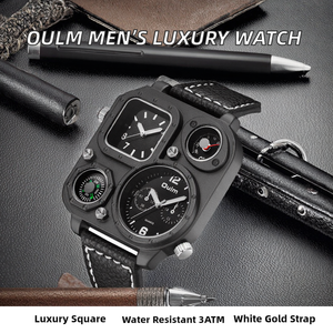 Montre à quartz de luxe Oulm pour homme avec <span class=keywords><strong>grand</strong></span> cadran carré, boîtier vintage, bracelet en cuir, mouvement Miyota, affichage à aiguilles - Product Image 2