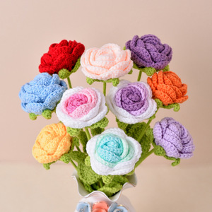Handmade Woven Roses Artificial Flowers Round <b>Branch</b> Indoor Decor Birthday Wedding Anniversary Mother's Day Valentine's Day Gift - Product Image 1