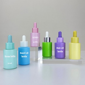 Flat Shoulder Cylinder Glass Bottle with Dropper Clear Frosted Glass 15ml 20ml 1 oz Cosmetic Packaging White Round - Product Image 5