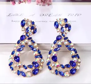 Jewelry Trendy Lady's Statement Earrings Accessories Wholesale Za New Blue Vintage Style Crystal Drop Dangle Earrings