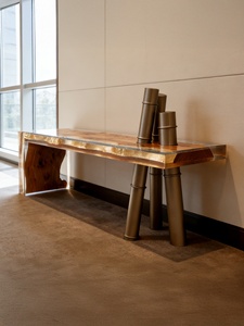 Banco Moderno y Sencillo de Resina Transparente, Taburete Largo de Madera Maciza, Personalizado, Comercial, Cuadrado, para Ocio y Espera, con Unión de Bambú - Product Image 2