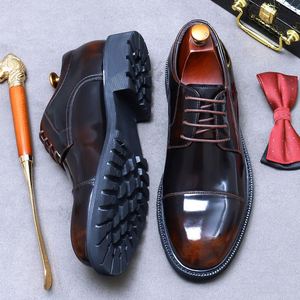 Chaussures de soirée pour hommes à triple joint, à lacets, semelle extérieure en caoutchouc, légères, respirantes, antidérapantes, bout rond, talon épais - Product Image 3