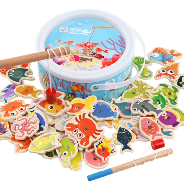Amazon Sells Montessori Baby Kids Double Rodmagnetic Wooden Fishing Game Toy