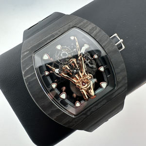 Montre tourbillon, montres mécaniques, matériau en fibre de carbone, design squelette, style tendance, montres pour hommes, luxe, haute qualité, nouveauté - Product Image 2