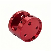 Manchon de couplage circulaire en aluminium usiné avec précision OEM, anodisation rouge personnalisée avec trous filetés radiaux et axiaux
