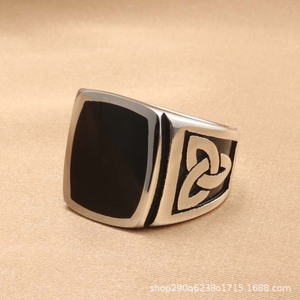 Men's Square Epoxy Resin Titanium Steel <b>Ring</b> Retro <b>Silver</b> Geometric Design Gift Jewelry - Product Image 3