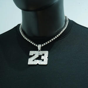 Articolo di Tendenza Transfrontaliero: Ciondolo Hip-Hop Numero 23 con Lettera Diamantata, Catena in Lega Stile Bambù, Gioiello Completamente Tempestato di Diamanti per Uso Esclusivo - Product Image 3