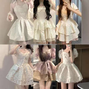 Vestido de gasa informal para mujer, estilo de cinturón de verano, venta al por mayor, vestido de cuello colgante de flores a bajo <span class=keywords><strong>precio</strong></span>, decoración con cremallera - Product Image 2