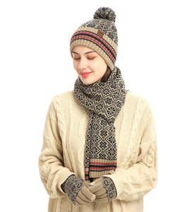 Bonnet tricoté, écharpe, ensemble <span class=keywords><strong>d</strong></span>'<span class=keywords><strong>hiver</strong></span>, chaud, épais, mode, mitaines, 3 en 1, temps froid pour femmes - Product Image 5