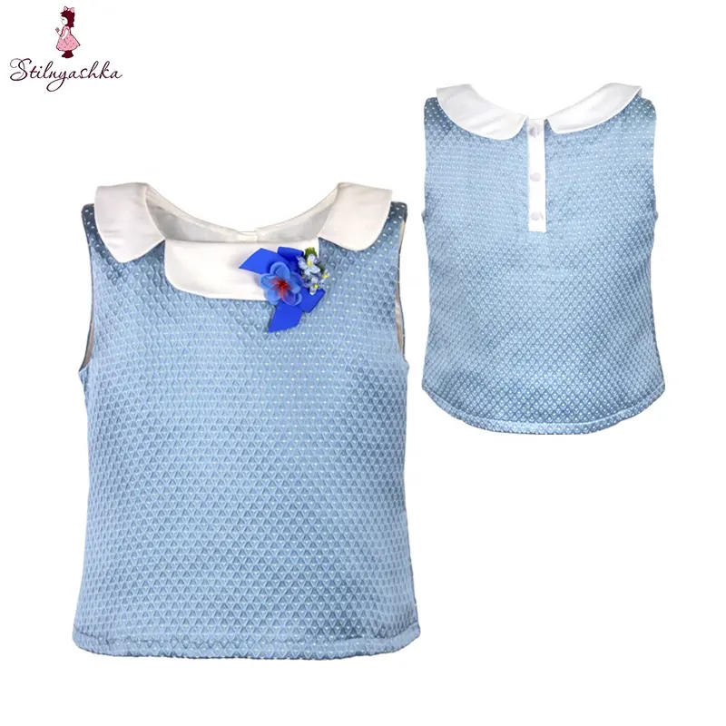 Stilnyashka 1845-5 קיץ אפליקצית בגדי ילדים כחול בציר בנות חולצות ילדים להלביש חולצה העליונה חולצה