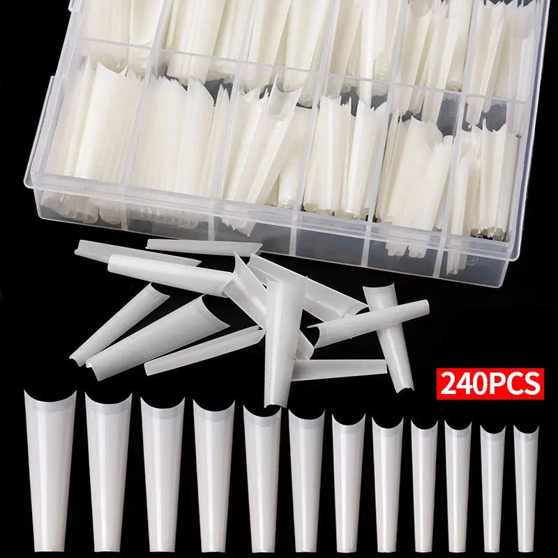 Hot Selling 240pcs/box Coffin Tips XXL Long C Curved Half Cover Acrylic False Nails Tips