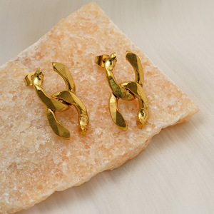 ZOGXIN Geometric <b>Stud</b> Earrings Gold Electroplated 18K <b>Titanium</b> Steel Twisted X Shape Fashion Jewelry - Product Image 2