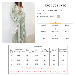verde entallado cuello Blusa de manga larga de pierna ancha damas Mujer Pantalones de 2 piezas traje de dos piezas conjuntos - Product Image 6