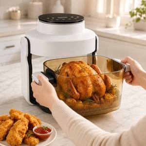 Friteuse à air visible en verre 8-en-1, multicuiseur non toxique avec bol en verre, portable, réversible, pour friture, rôtissage et cuisson - Product Image 1