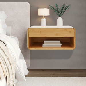 Wholesale Bamboo Wall-Mounted Nightstand Floating <strong>Bedside</strong> Table Organizer <strong>Shelves</strong> with Drawer for Bedroom - Product Image 6
