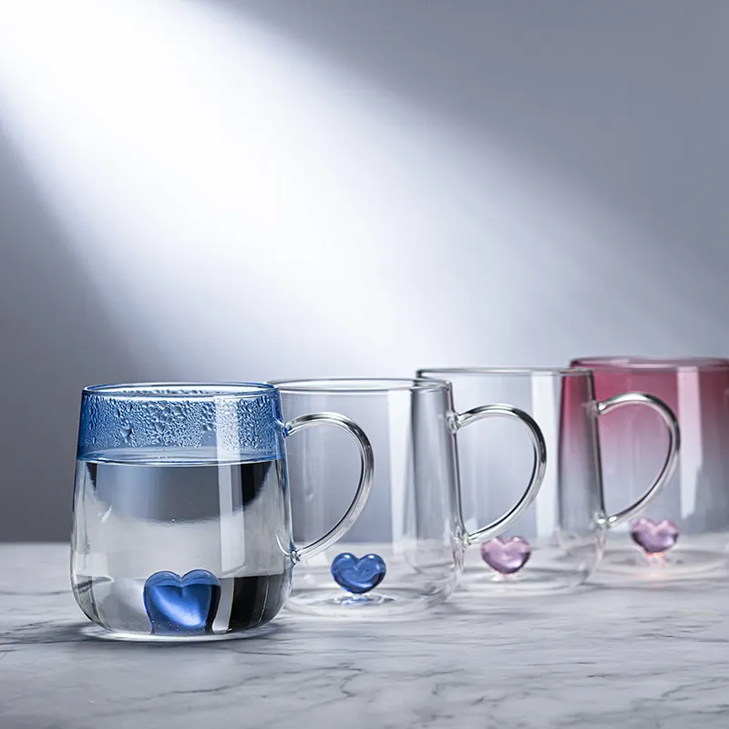 3D-Liebe Herz-Verlauf farbige Trinkgläser Tasse Haushalt Wassertasse 13,5 Unzen nordischer Glasbecher als Geschenk