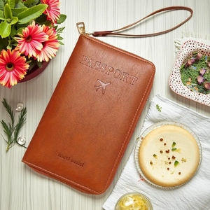 Multi <span class=keywords><strong>Card</strong></span> Slot Reiß verschluss Reisepass Brieftasche Tragbare Dokumenten abdeckung Karten halter Tasche PU Leder Pass halter - Product Image 6