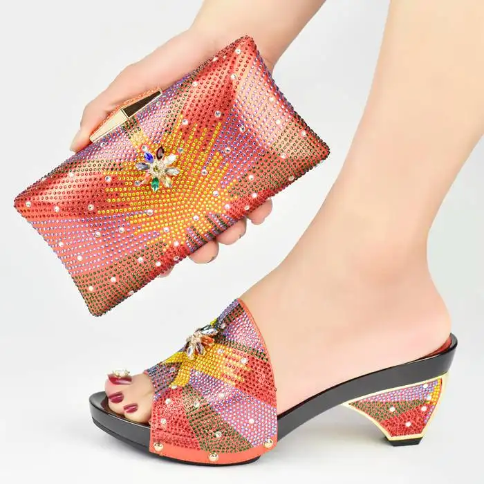 Комплект из туфель и сумок AX6485 в итальянском стиле, красивые украшенные туфли на каблуке, свадебная обувь в нигерийском стиле