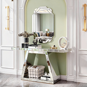 Modern Luxe Full Body Mirror <b>Console</b> <b>Table</b> 55.9 In Trapezoid Base 360 Degree Reflective Entryway Decor - Product Image 6