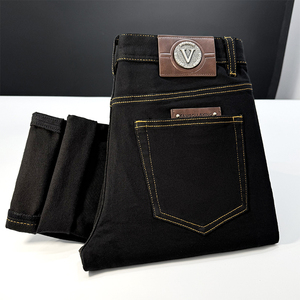 Pantalones Vaqueros Negros Lavados de Primavera y Otoño para Hombre, Pantalones Casuales de Negocios de Alta Gama, Pantalones Rectos de Pierna Pequeña con Contraste de Color Simple - Product Image 4