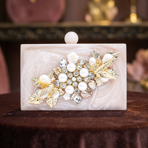 Luxury Handmade Resin Clutch <b>Bag</b> With Pearl Crystal Flower Design For Women Evening Party Purse Unique Style Latest Design New - Product Image 1