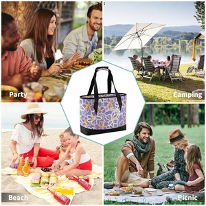 Lavender Hawaiian Summer Flowers Print Hand Bag Custom Zipper up Portable Insulated Cooler Lunch Tote Bag for Picnic - Product Image 6