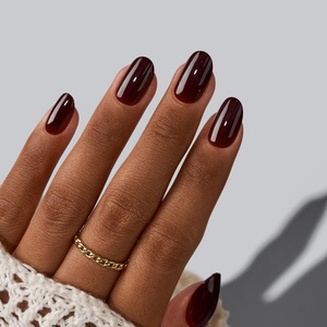 ODM Short Oval Fake False <b>Nails</b> <b>Set</b> High Quality Wholesale Soft Gel Coffin Brown Solid Color Artificial Press on <b>Nails</b> En Gros - Product Image 1